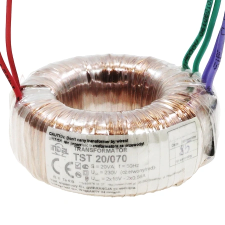 Transformator toroidalny TST20 18V-18V, 20VA, 2 × 18V 2 × 0,56A, rdzeń toroidalny, Indel
