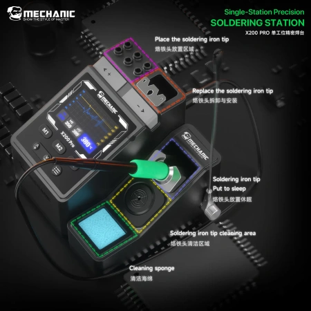 Stacja lutownicza X200 Pro, 200 W, 40–450°C, kolby T115, T210 i T245, Mechanic