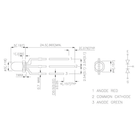 Dioda LED f3 dwukolorowa RG 40 / 35mcd wk