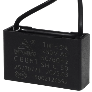 Kondensator rozruchowy do silnika 1uF 450VAC, przewody 20cm, 36x11x22mm