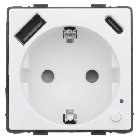 Gniazdko pojedyncze Schuko z USB A+C 20W - watomierz - WiFi / BT - szklana ramka - biały - Tawoia Glass
