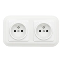 2x Gniazdo elektryczne kwadratowe z ramką podwójną, białe, montaż podtynkowy, Ceramic Loft