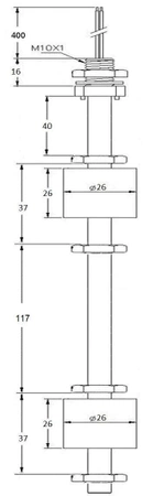 Magnetyczny czujnik poziomu wody CMW260 podwójny, metalowy 117mm