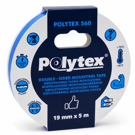 Taśma montażowa dwustronna piankowa 19 mm × 5 m ANTICOR Polytex 560