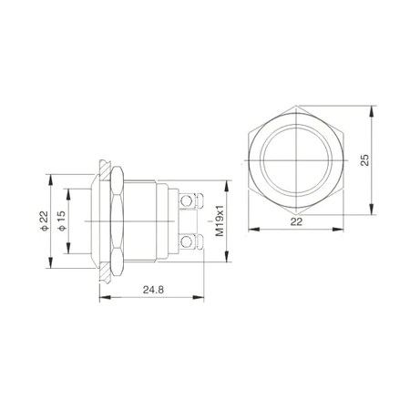 Przycisk PBWB-19BKS wandaloodporny czarny, monostabilny 2A 250V, klawisz płaski