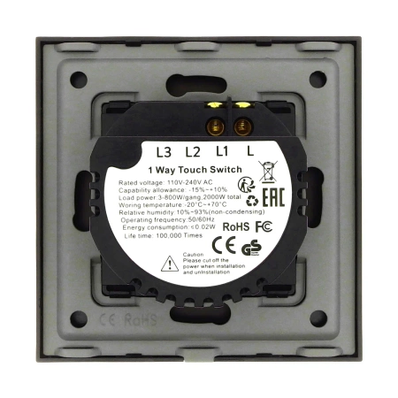 Włącznik dotykowy szklany pojedynczy 800W - czarny - Tawoia Glass