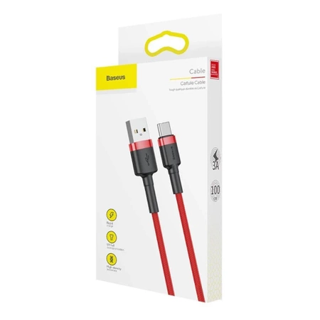 Kabel USB-A do USB-C 1m, szybkie ładowanie QC3.0 3A, nylonowy oplot, czerwony Baseus