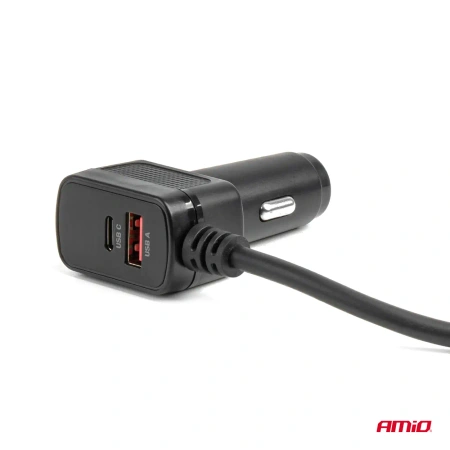 Rozgałęziacz zapalniczki samochodowej 12/24V – 3 gniazda + 4x USB-A, 180W, wyświetlacz LED, ON/OFF, AMiO 04835