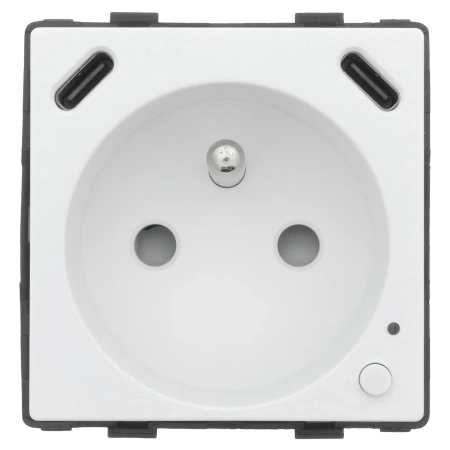 Gniazdko pojedyncze z bolcem, 2x USB-C 20W - watomierz - WiFi / BT - szklana ramka - biały - Tawoia Glass