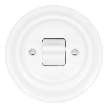 Włącznik światła krzyżowy kołyskowy ceramiczny, okrągły z ramką, podtynkowy biały Ceramic Loft