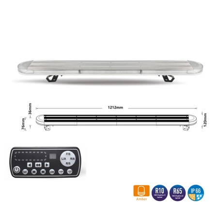 Belka ostrzegawcza LED na dach pojazdu, 121 cm, 95W, 252 LED, światło pomarańczowe, śruby, TA2, BLK0023-2