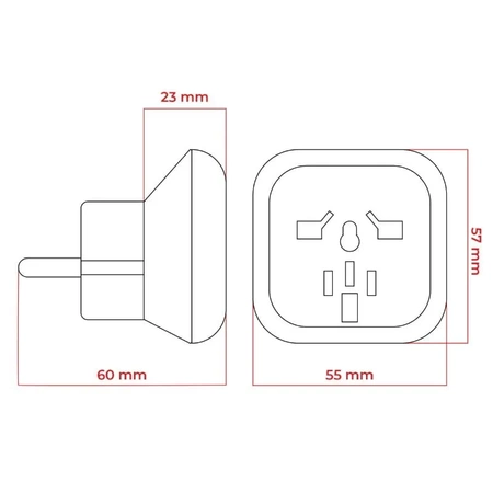 Adapter podrozny na wtyk europejski, gniazdo uniwersalne, 250 V 10 A, czarno-szary, DPM PF01EU-B