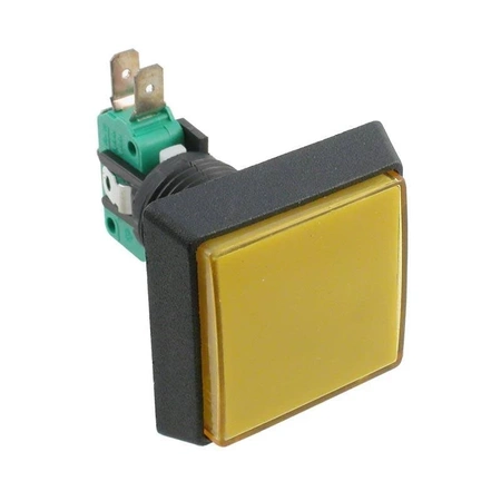 Przycisk arcade do gier HG1-6S żółty kwadratowy chwilowy ON-(ON) 25x25mm podświetlany 12V