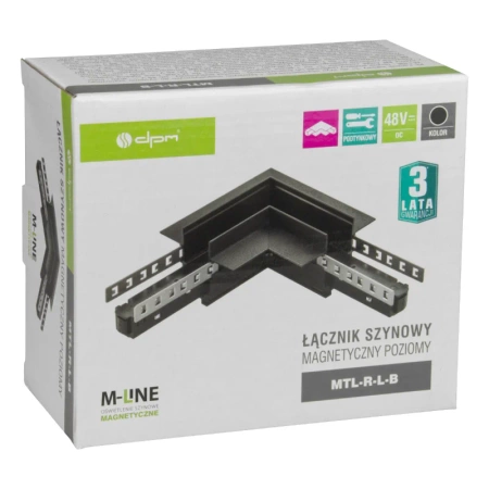 Łącznik kątowy do szyny magnetycznej poziomy podtynkowy czarny M-LINE