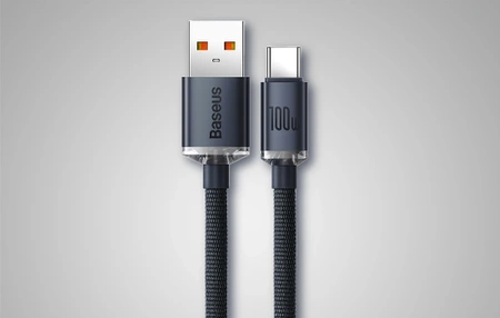 Kabel USB do USB-C 1.2m, szybkie ładowanie PD / QC 100W, czarny, Baseus Crystal Shine