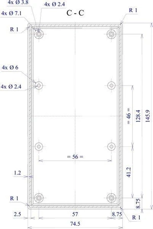 Obudowa uniwersalna Z52U, 74 × 145 × 40 mm, ABS, czarna, z panelami bocznymi, z uchwytem montażowym, Kradex