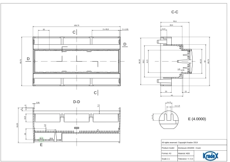 Obudowa modułowa na szynę DIN ZD1009J, 89,8 × 159,8 × 65,2 mm, ABS, szara, Kradex