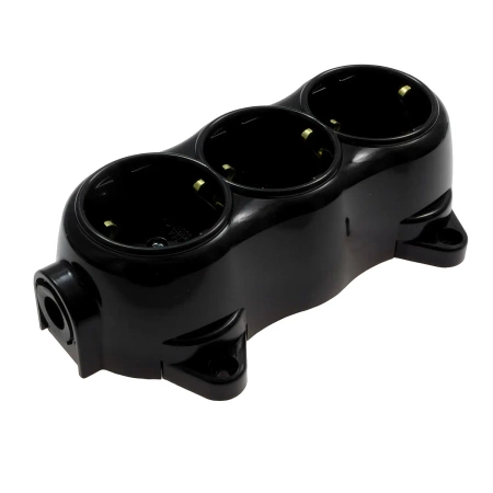 Gniazdo elektryczne Schuko potrójne, montaż natynkowy, kolor czarny, seria Retro PRL