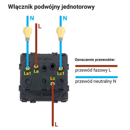 Włącznik światła szklany podwójny - czarny - Tawoia Glass