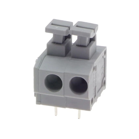 Złącze zatrzaskowe do druku, 2 pola, raster 5mm, wysokość 15,5mm, 250V / 10A, 1,5mm², PA66, Degson DG235