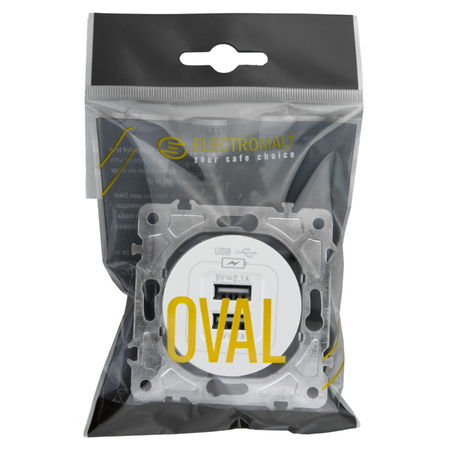 Gniazdo USB 2x 5V/2A, białe, OVAL Electromalt