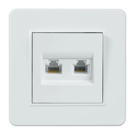 Gniazdo komputerowo-telefoniczne RJ45 i RJ11, kwadratowe, białe, podtynkowe, moduł bez ramki, QUAD