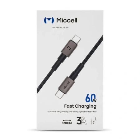 Kabel USB-C - USB-C, 60 W, 1,2 m, czarny, Miccell, MIC-003759