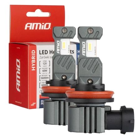 Żarówka samochodowa LED 2szt H8 H9 H11 H16 6000K Canbus 60W AMIO-04116 seria HYBRID AMIO-04116
