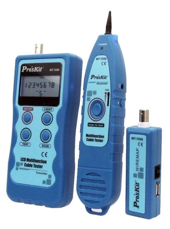 Tester LAN RJ45, RJ11, BNC, USB, IEEE1394, szukacz par, Proskit MT-7059