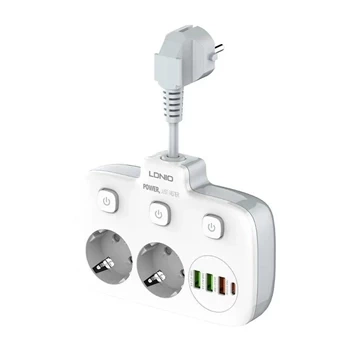 Listwa zasilająca 2 gniazda + 3× USB, 10 A, z włącznikiem, biała, LDNIO