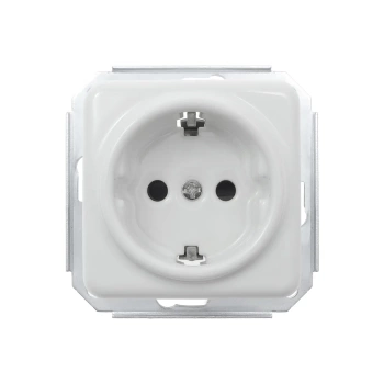 Gniazdo elektryczne Schuko ceramiczne kwadratowe bez ramki, montaż podtynkowy, kolor biały Ceramic Loft