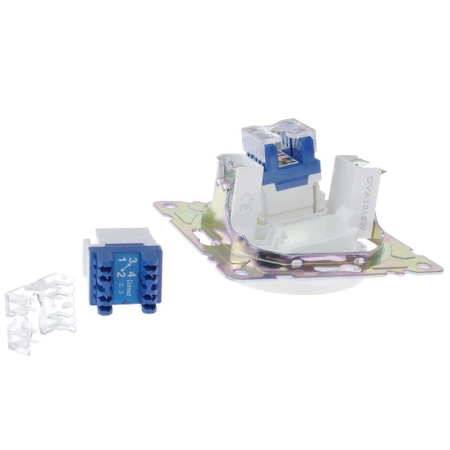 Gniazdo komputerowo-telefoniczne RJ45 i RJ11, kwadratowe, czarne, podtynkowe, moduł bez ramki, QUAD