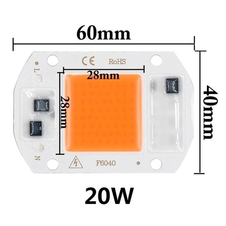Dioda LED COB 20W 230V - full spectrum - 380-840nm - pełny zakres - do uprawy roślin i kwiatów