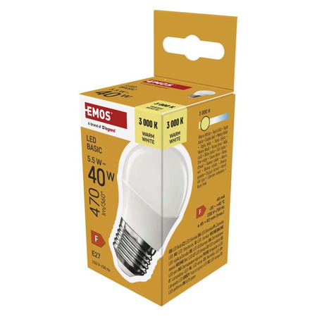 Żarówka LED E27 kulka Mini Globe, 5,5 W, odpowiednik 40 W, ciepła biel, 470 lm, EMOS ZAR-E-ZL6F22