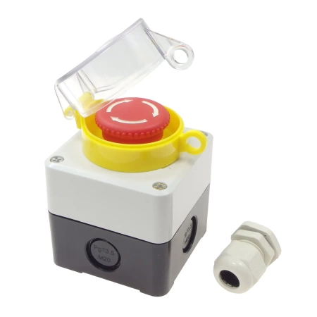 Przycisk bezpieczeństwa typu grzybek w obudowie z zamykaną osłoną PRZEL801