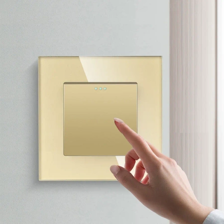 Włącznik schodowy złoty podtynkowy z ramką szklaną - TAWOIA Glass