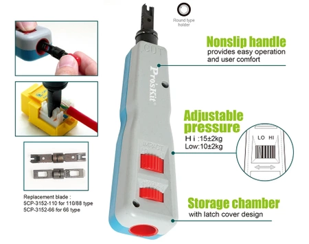 Nóż uderzeniowy LSA Krone Punch Down Tool 110/88 i 66 ProsKit CP-3152 do patch paneli i gniazd RJ45