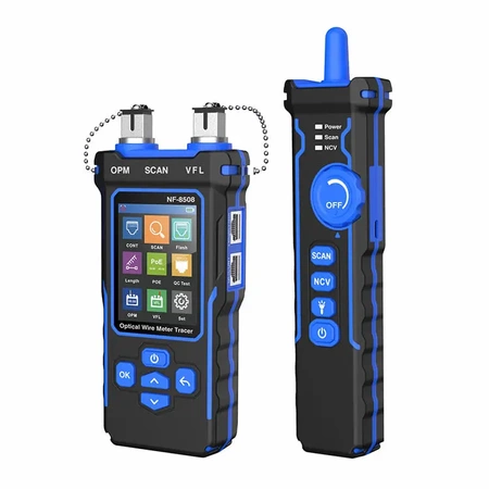 Tester okablowania i miernik mocy optycznej LCD, RJ-45, RJ-11, BNC z szukaczem par, pióro świetlne VFL Noyafa NF-8508