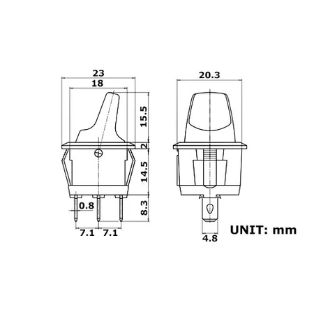Włącznik dźwigniowy ON-OFF KCD1-101Y żółty 6A/250V podświetlenie 230V
