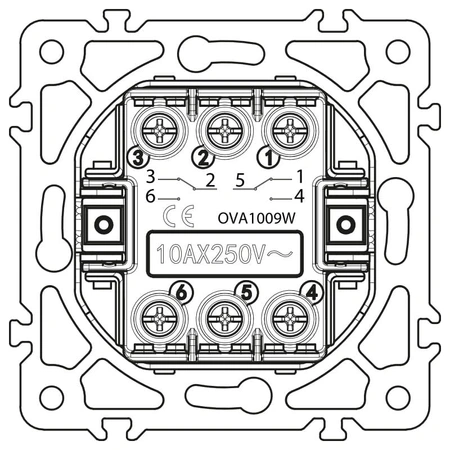 Włącznik schodowy podwójny, okrągły, biały, podtynkowy, moduł bez ramki, 10 A, OVAL