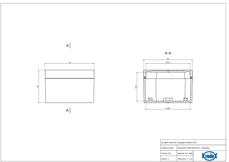 Obudowa hermetyczna ZP90.90.60JH, 90 × 90 × 60 mm, ABS, jasnoszara, Kradex