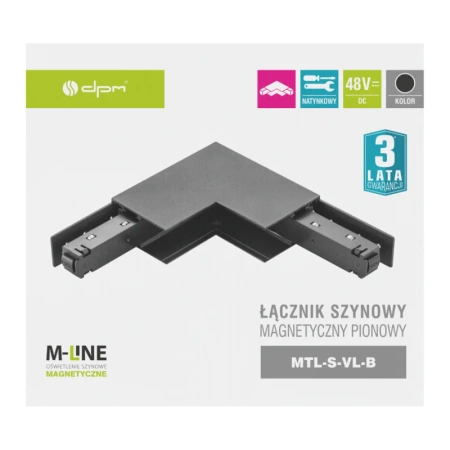 Łącznik kątowy do szyny magnetycznej pionowy natynkowy czarny M-LINE