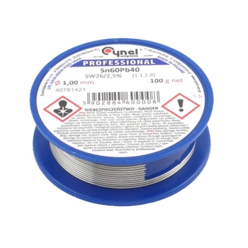 Cyna lutownicza z topnikiem SW26 - 1mm - spoiwo Sn60Pb40 Cynel 100g