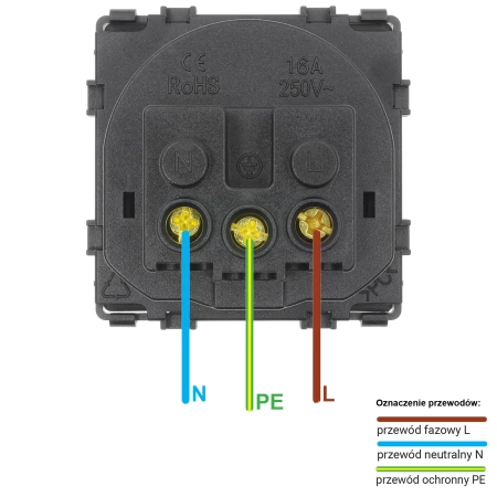 Gniazdko elektryczne z uziemieniem złote podtynkowe (moduł bez ramki) - TAWOIA Glass