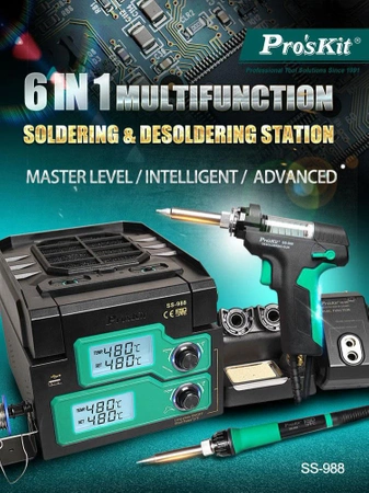 Stacja lutownicza z odsysaczem i dodatkową lutownicą Proskit SS-988B