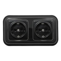 2x Gniazdo elektryczne Schuko kwadratowe z ramką podwójną, czarne, montaż podtynkowy, Ceramic Loft
