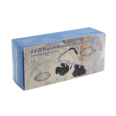 Lupa nagłowna, okulary zegarmistrzowskie, powiększenie 8x i 23x, 2 diody LED