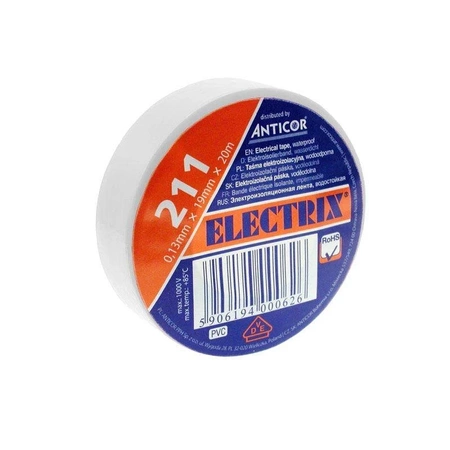 Taśma izolacyjna PVC ELECTRIX 211 19mm, biała 20m