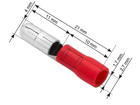 Konektor okrągły izolowany, męski 4mm, 0.5-1.5mm, Imax 10A