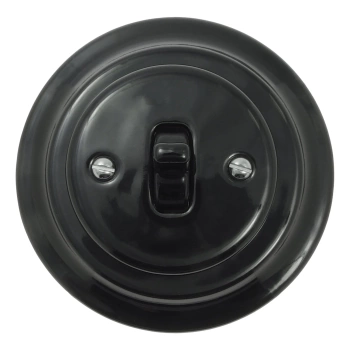 Włącznik światła pojedynczy kołyskowy ceramiczny, okrągły z ramką, podtynkowy czarny Ceramic Loft